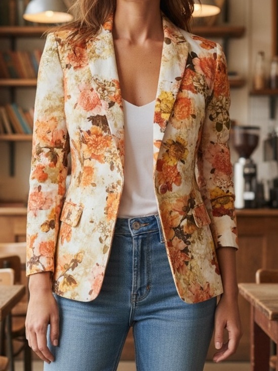 Zara Jackets & Blazers - Zara Cotton pique Fall Colours Lined Blazer One Button Closure Size S